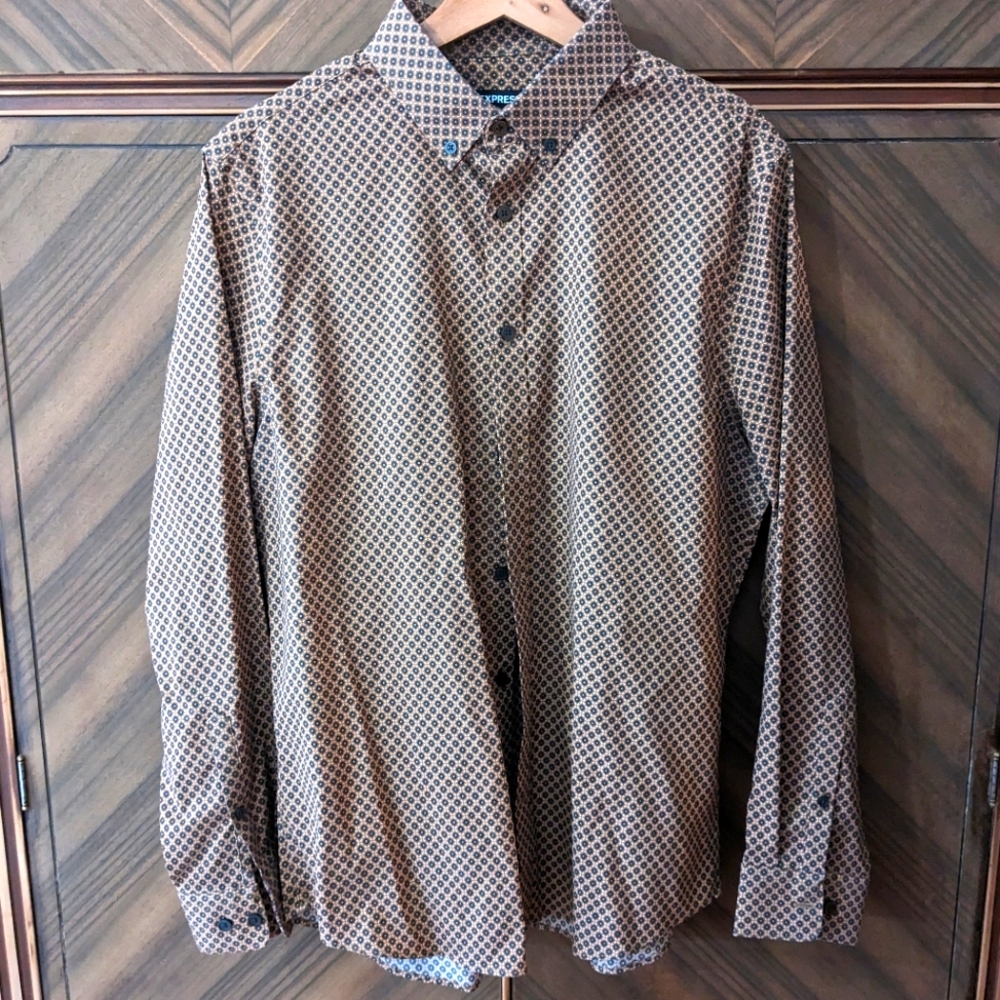 Express Brown Patterned Dress Shirt Medium